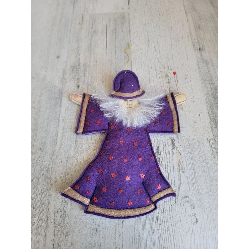Unique vintage fell purple wizard magic ornament Xmas